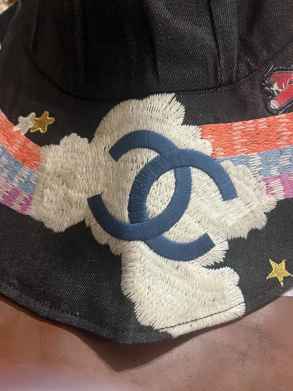 ChaneI Black Night Flight Embroidered Wide Brim Hat Rare HTF